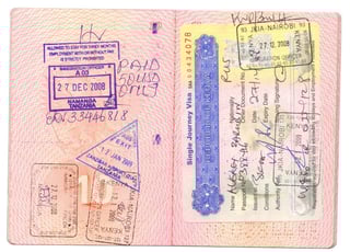 Tanzania visa stamp on Passport