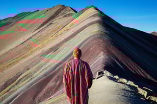 hiking scene in Vinicunca, Cusco region hiking scene in Vinicunca, Cusco region