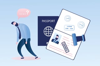 Open Passport With Stamp Denied Unhappy Male Character Man Immigrant Visa Denial Open Passport With Stamp Denied Unhappy Male Character Man Immigrant Visa Denial