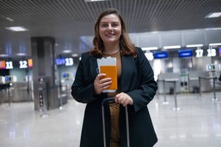 Smiling Business Woman Going On Business Trip Carrying Smiling Business Woman Going On Business Trip Carrying
