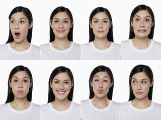Montage Of Woman Pulling Different Expressions