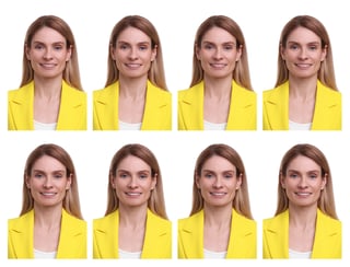 Portrait Of Woman On White Background Set Passport Photo