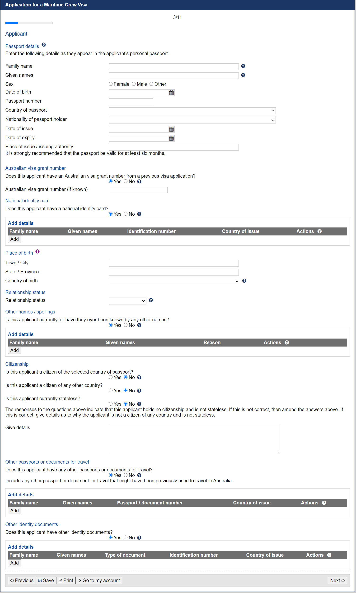 Application for a Maritime Crew Visa