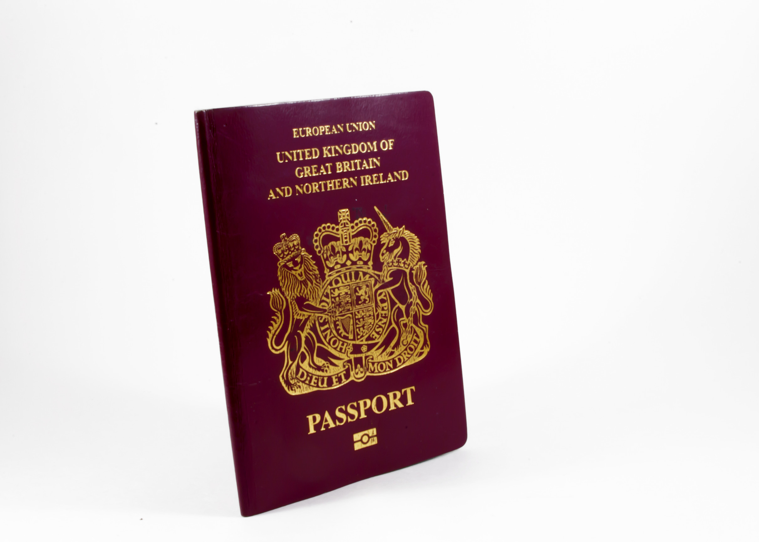 A standard biometric British passport front document cover A standard biometric British passport front document cover