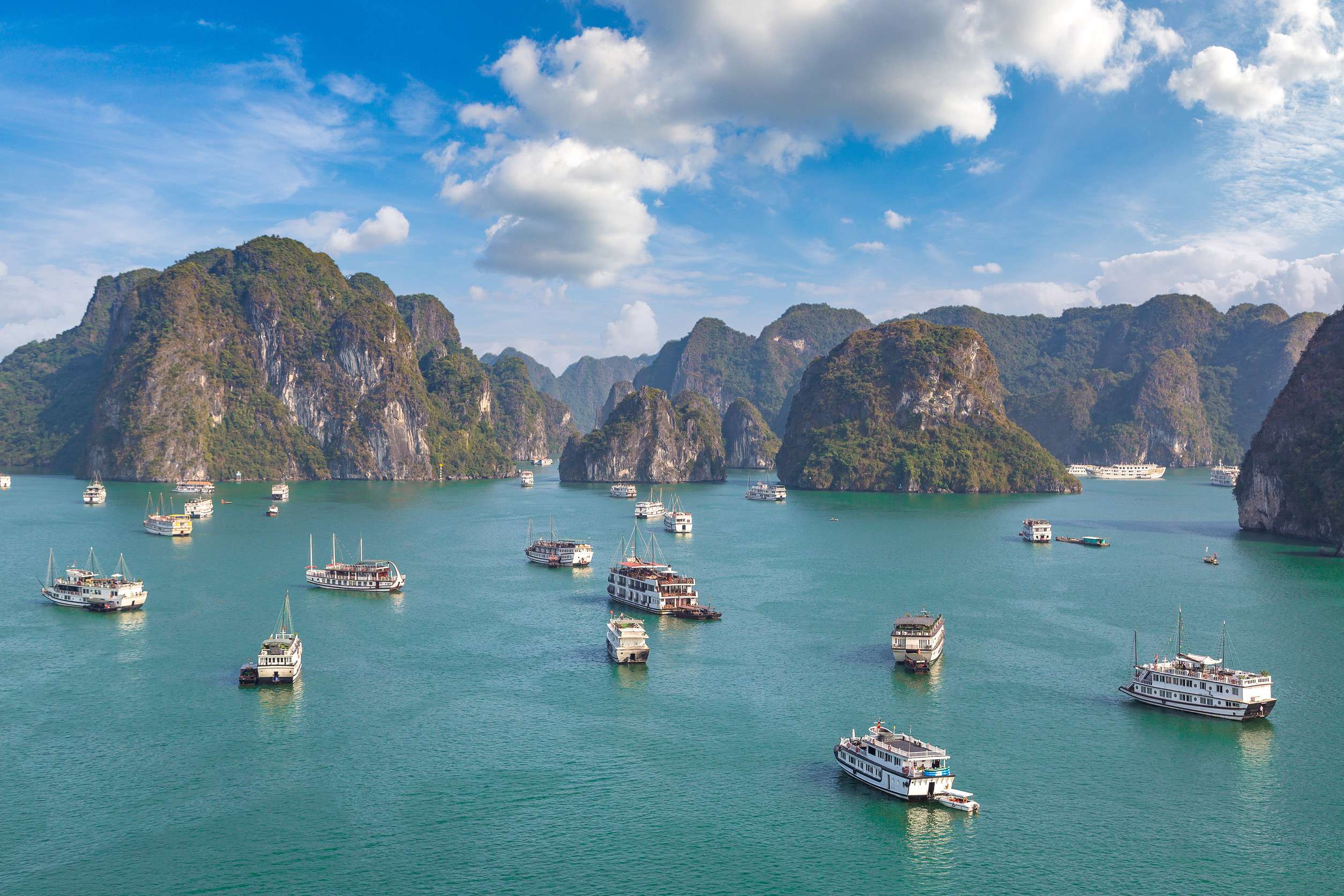 Panoramic aerial view of Halong Bay, Vietnam in a summer day Panoramic aerial view of Halong Bay, Vietnam in a summer day